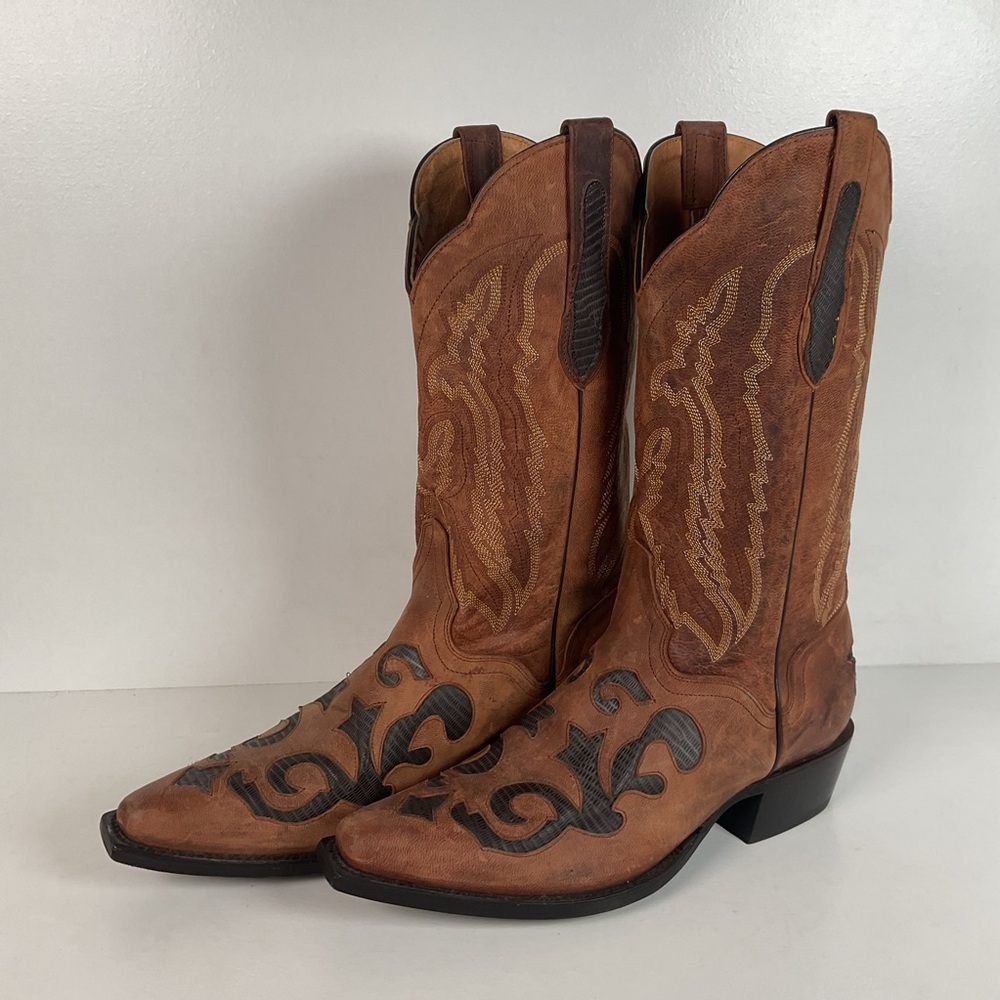 J. B. Dillon Goat Skin Cowboy Boots | Mad Dog | Tooled Inlays | Men’s 9 D